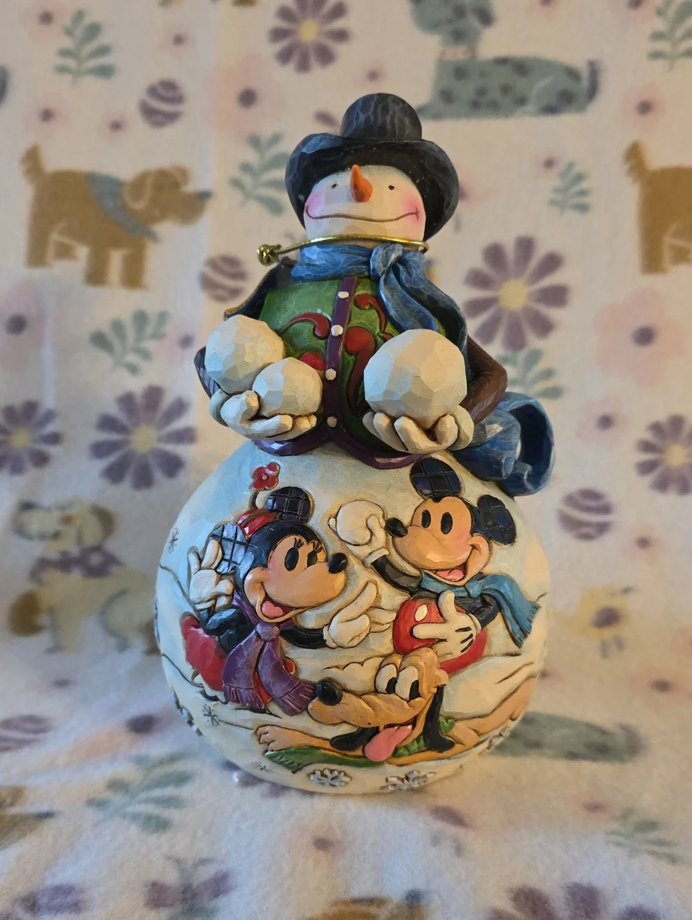 Disney Jim Shore Snowman Figurine with Mickey & Minnie - White/Blue